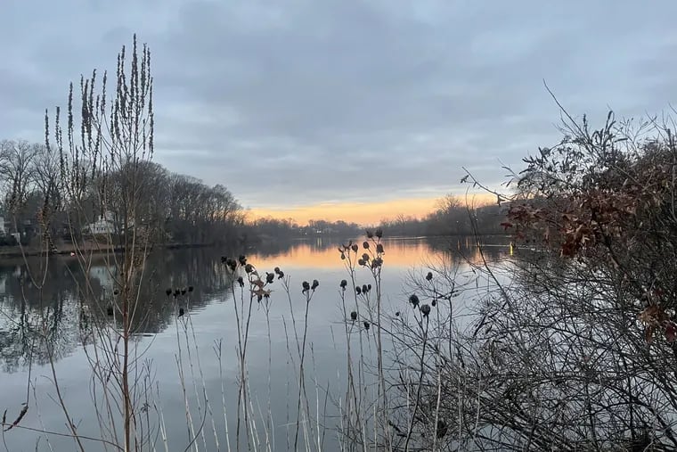 An early morning view of Newton Lake, looking west toward the White Horse Pike, with Oaklyn to the left, and Collingswood to the right.  In January 2023, County officials completed a two-year, $23 million dredge of the lake.