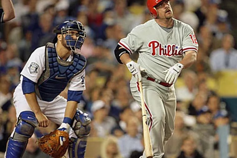 Matt Stairs' home run in Game 4 of the 2008 NLCS remains one of the signature moments of the Phillies' run to the World Series. (Yong Kim/Staff file photo)