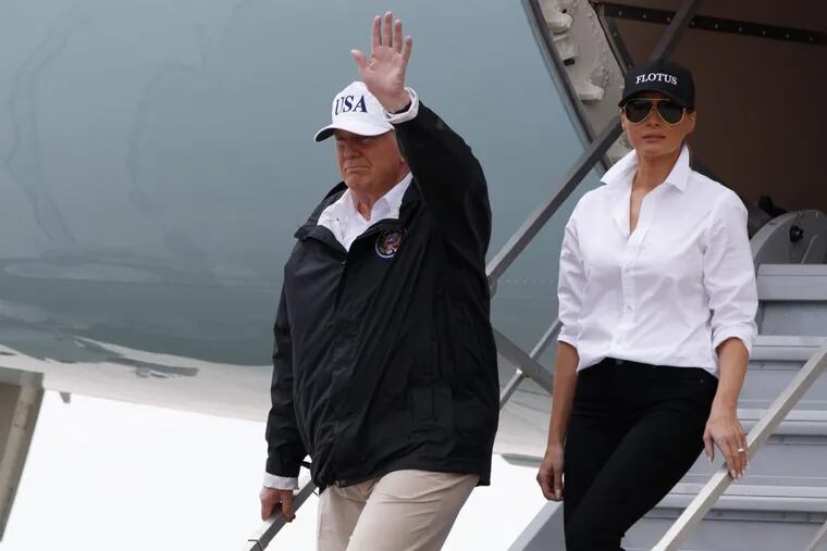President Trump and First Lady Melania Trump arrive at Corpus Christi International Airport on Tuesday.