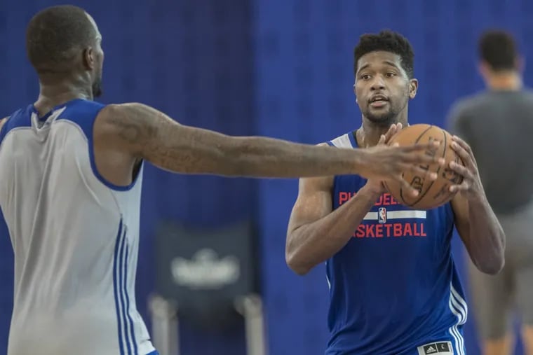 Kris Jenkins looks to inbound during his Sixers workout Tuesday.