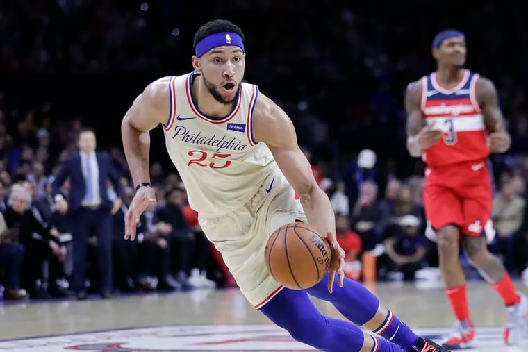 Sixers guard Ben Simmons dribbles against the Washington Wizards on Saturday.