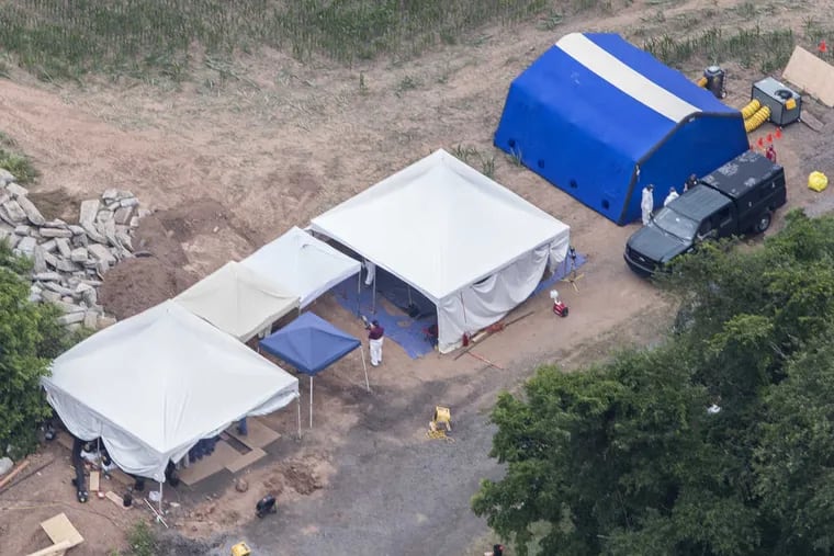 Aerial views over the DiNardo family farm in Solebury, PA on Thursday. Investigators are searching for evidence in the disappearance of four Bucks County men.