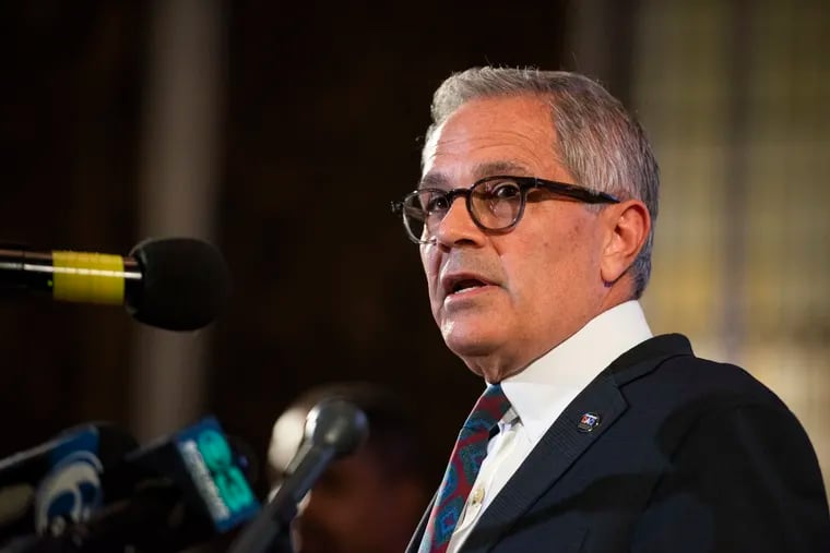 In this July file photo, District Attorney Larry Krasner speaks at a press conference with members of his office, elected officials, and community partners at Salt and Light Church. Krasner is set to run for a third term for district attorney.