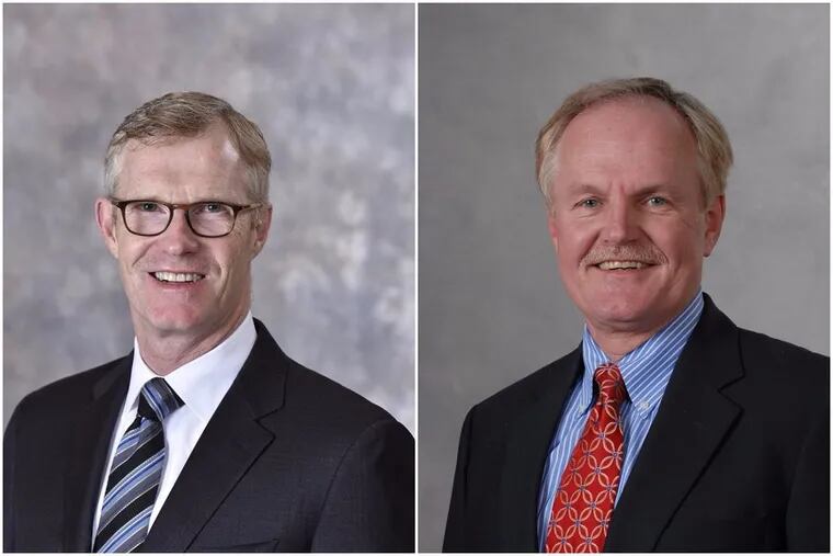 Reginald Blaber, left, was named president of Lourdes Health System. He replaced Alexander J. Hatala, who had been president and CEO since 1998.
