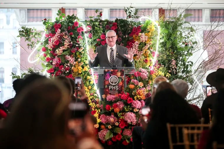 Mayor Jim Kenney speaks during an announcement event about the PHS Philadelphia Flower Show at PAFA in Philadelphia, Pa. on Monday. This year's theme is “The Garden Electric.”