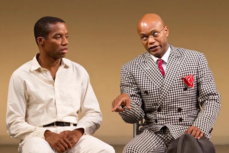Rodney Hicks and Forrest McClendon in "The Scottsboro Boys" running through Feb. 9 at the Suzanne Roberts Theatre. Many plays about race have moved beyond February. (Mark Garvin photo)