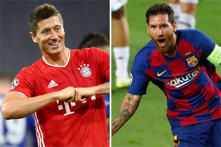 Robert Lewandowski, left, leads Bayern Munich against Lionel Messi, right, and Barcelona in the UEFA Champions League quarterfinals on Friday.