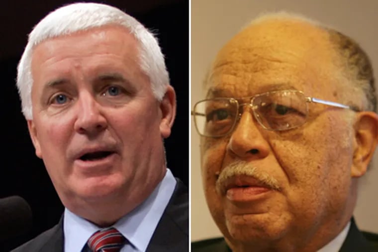 Pennsylvania Gov. Corbett (left) fired six senior agency employees over the abortion-clinic horrors overseen by Dr. Kermit Gosnell (right).