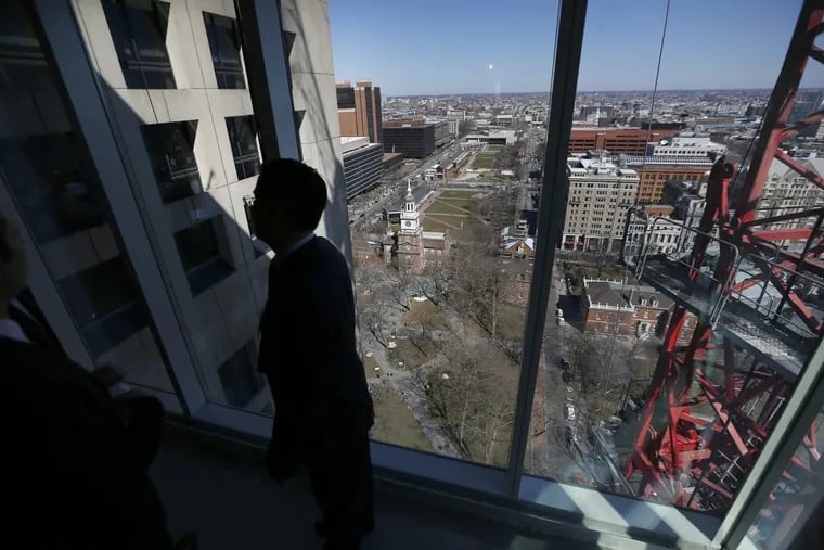 A view from the 23rd floor at 500 Walnut Street in Philadelphia in March. The condo tower is highly sought after for its views of Independence Hall.