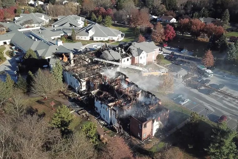 A five-alarm fire ravaged a large nursing home complex, Barclay Friends Senior Living, in West Chester late Thursday night into Friday morning.