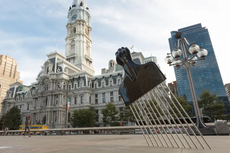 Hank Willis Thomas' All Power to All People (2017), on view across from Philadelphia City Hall as part of Monument Lab 2017. Steve Weinik