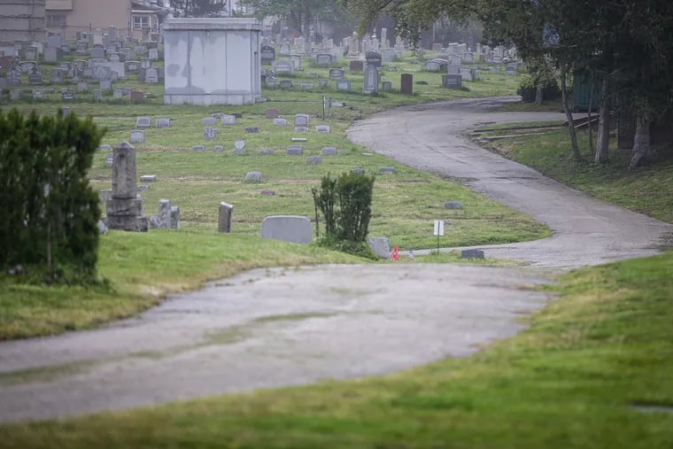 A view from Kingsessing Avenue of Mount Moriah Cemetery in Southwest Philadelphia in April 2020.