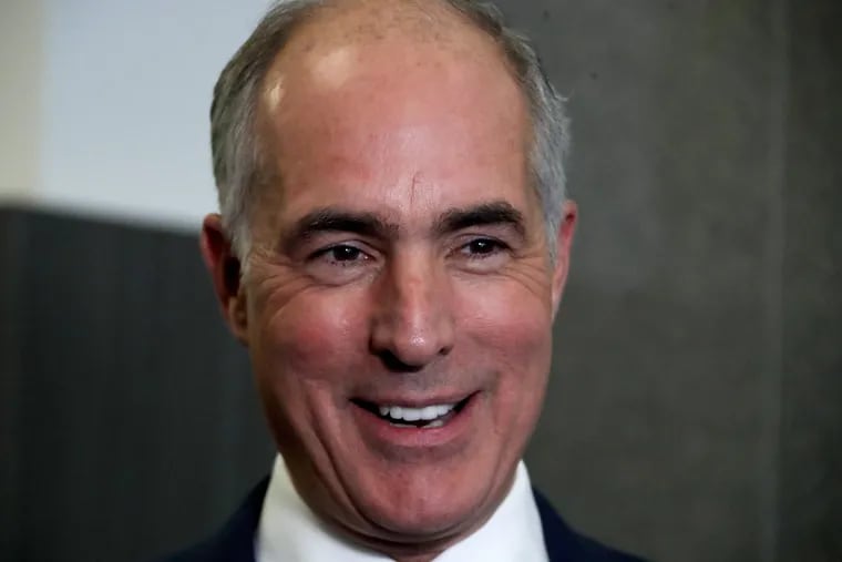 U.S. Sen.Bob Casey, D-PA, in interviewed by reporters following his second debate with Republican challenger U.S. Rep. Lou Barletta, Friday Oct. 26, 2018, in the studio of KDKA-TV in Pittsburgh.