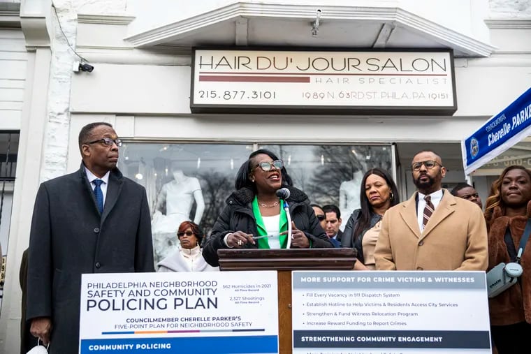 Councilwoman Cherelle L. Parker, 9th District, talks about her Philadelphia Neighborhood Safety and Community Policing Plan in March. Today, more Democrats are embracing plans that provide more resources to police amid a rise in gun violence.