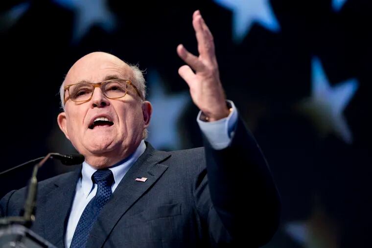 FILE - In this May 5, 2018, file photo, Rudy Giuliani, an attorney for President Donald Trump, speaks at the Iran Freedom Convention for Human Rights and democracy in Washington. Giuliani is categorically ruling out the possibility of a presidential interview with special counsel Robert Mueller. Giuliani told “Fox News Sunday” that an interview would happen “over my dead body.” (AP Photo/Andrew Harnik, File)
