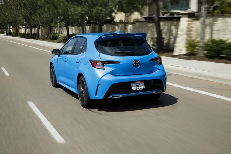 The 2019 Toyota Corolla Hatchback looks good coming and going, in electric blue.