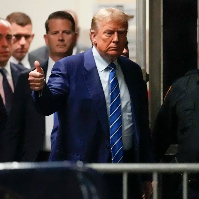 Former president Donald Trump returns to the courtroom after a recess at Manhattan criminal court on April 16, 2024.