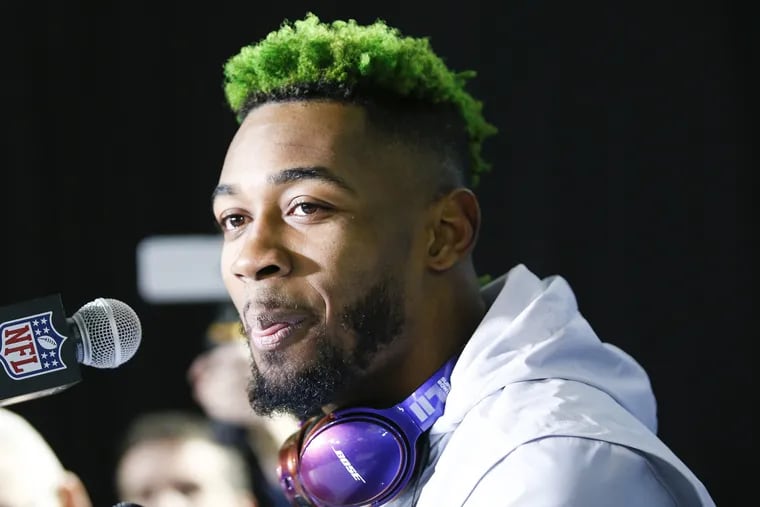 Eagles cornerback Jalen Mills listens to questions during a media availability on Tuesday, January 30, 2018 at the Mall of America in Bloomington, Minn. YONG KIM / Staff Photographer