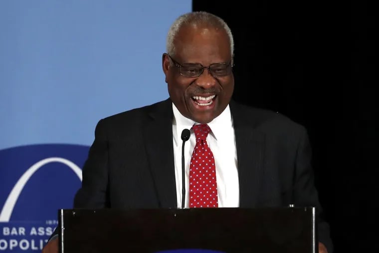 Justice Clarence Thomas speaking at the Bar Association of Metropolitan St. Louis last spring.