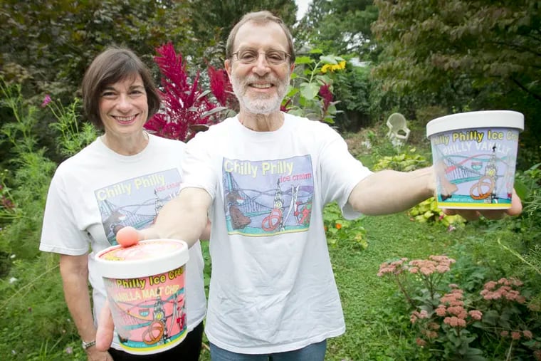Coleman Poses manufactures Chilly Philly ice cream. Photograph taken in his West Mt. Airy garden with wife Ilene Blitztein-Poses. ( ALEJANDRO A. ALVAREZ / STAFF PHOTOGRAPHER )