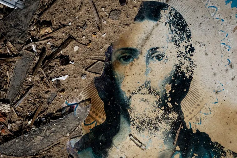 An icon lies in the debris of a church which was destroyed after Russian attack at the frontline in Mykolaiv region, Ukraine, on Monday, Aug. 8, 2022.
