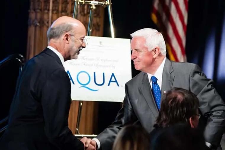 Democratic candidate for Pennsylvania Governor Tom Wolf and current governor Tom Corbett. (File photo)