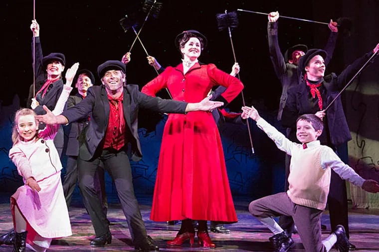 Cameron Flurry, David Elder, Lindsey Bliven, Jacob Wilner and Ensemble in Disneyâ€™s Mary Poppins at Walnut Street Theatre. (Photo by Mark Garvin)
