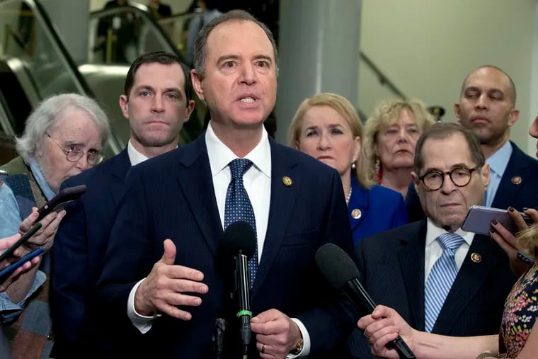 House Intelligence Committee Chairman Adam Schiff (D, Calif.), accompanied by other impeachment managers from the House speaks to reporters on Wednesday.