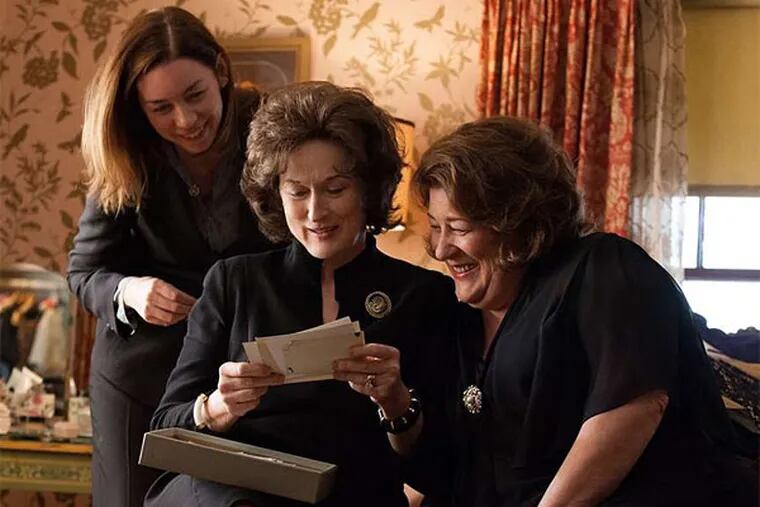 Julianne Nicholson (left), Meryl Streep, and Margo Martindale in the dysfunctional-family free-for-all opening here next Friday. A couple of British dudes show up, too.