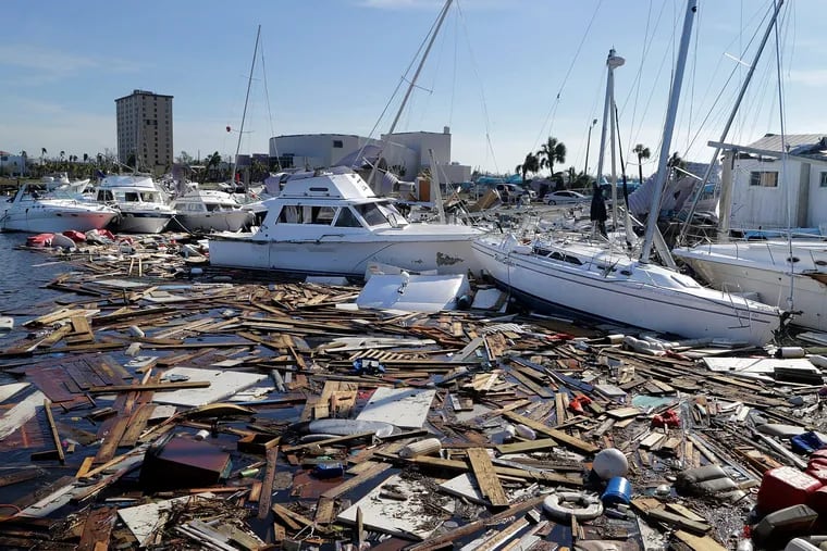 Destroyed boats are seen at the City Marina in Panama City, Fla., the day after Hurricane Michael landed in the Florida Panhandle, on Thursday, Oct. 11, 2018.