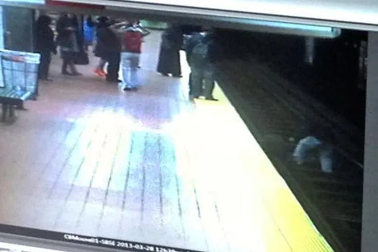 Knafelc jumped on the tracks at 12:40 p.m. this afternoon at Cecil B. Moore station along the Broad Street line when he saw another man stumble, then fall onto the tracks six feet below.