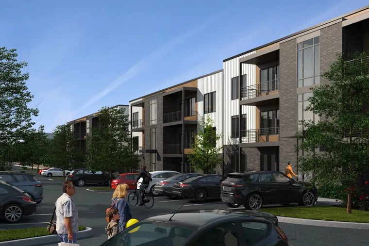A rendering of the luxury garden apartments proposed in Far Northeast Philadelphia.