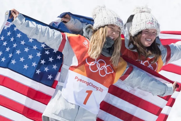 Chloe Kim, left, and teammate Arielle Gold, right, won gold and bronze respectfully in the women’s halfpipe at the 2018 Winter Olympics.