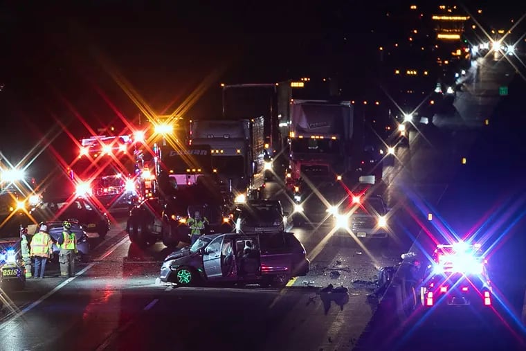 The crash scene on the northbound side of New Jersey Turnpike in Woolwich Twp. on Thanksgiving night.