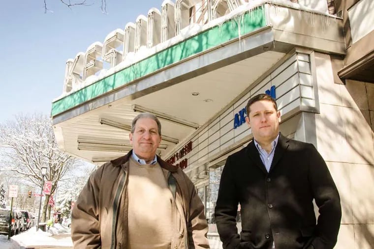 Private developer Steve Balin (right) and Abington Township official Larry Matteo (left) are working to craft the once failing Kewick Commons into a vibrant strip of small buisnesses. They hope the new development will help support already existing neighborhood pillars, like the Keswick Theatre in Glenside, PA. ( MEAGHAN POGUE /Staff Photographer)