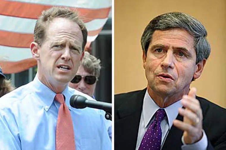 Pat Toomey (left) got funding for a company that became a large campaign contributor. Rep. Joe Sestak has acknowledged that he broke his own vow on earmark recipients.
