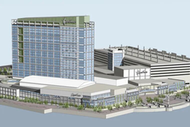 Artist&#0039;s rendering of SugarHouse Casino complex, planned for Fishtown. The developer faces hurdles: The state owns part of the site and Council would have to create a new zoning category.