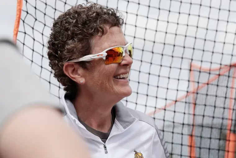 Kim Wilson is all smiles after picking up the 900th and 901st wins this week in her 28-year career as the head softball coach at Rowan.