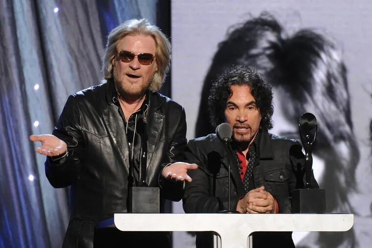 Hall of Fame Inductees, Hall and Oates, Daryl Hall and John Oates at the 2014 Rock and Roll Hall of Fame Induction Ceremony on Thursday, April, 10, 2014 in New York. (Photo by Charles Sykes/Invision/AP)