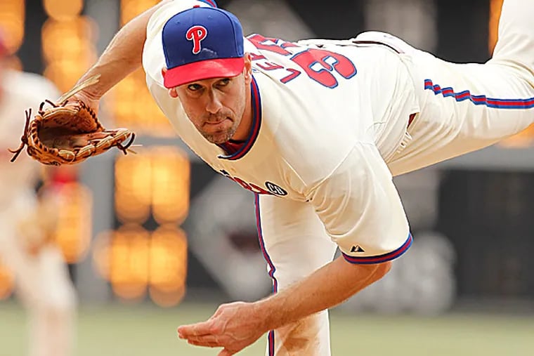 Phillies starting pitcher Cliff Lee has an elbow strain.