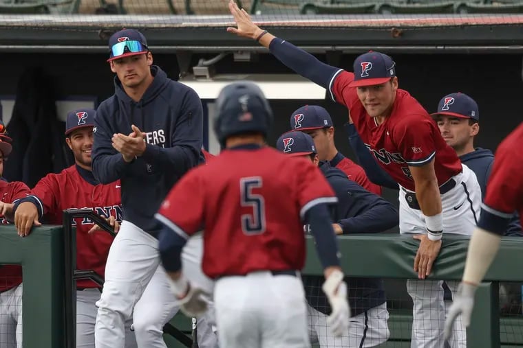 The Penn dugout reacts after a Ryan Taylor home run against Lehigh on Wednesday.