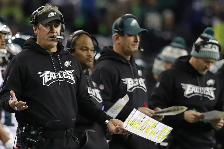 Eagles’ head coach Doug Pederson reacts during the second quarter of the Eagles loss to the Seahawks.
