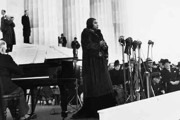 Marian Anderson sings on the steps of the Lincoln Memorial on Easter 1939. In 1936, she had been prohibited from performing in Washington's Constitution Hall by its owners, the Daughters of the American Revolution.