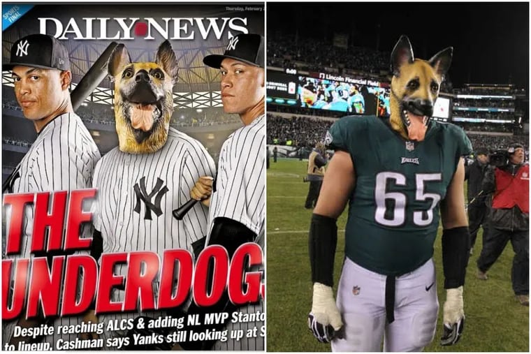 The New York Daily News cover from Feb. 22, 2018, is at right. At left is the original underdog, Eagles player Lane Johnson.