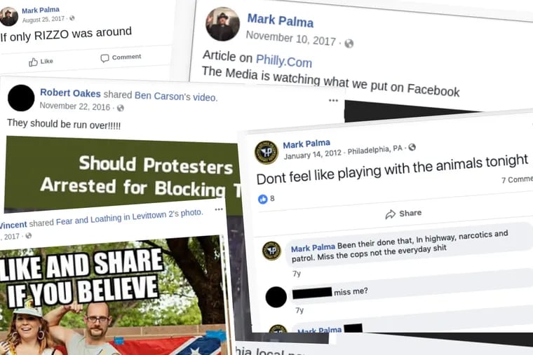 Screen captures of alleged Facebook posts by Philadelphia police officers who are among those under investigation over their social media activity.