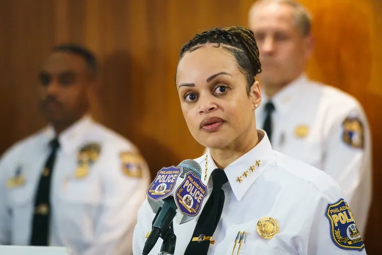 Police Commissioner Danielle Outlaw speaks at a press conference in March. She and other police officials testified before City Council Tuesday.