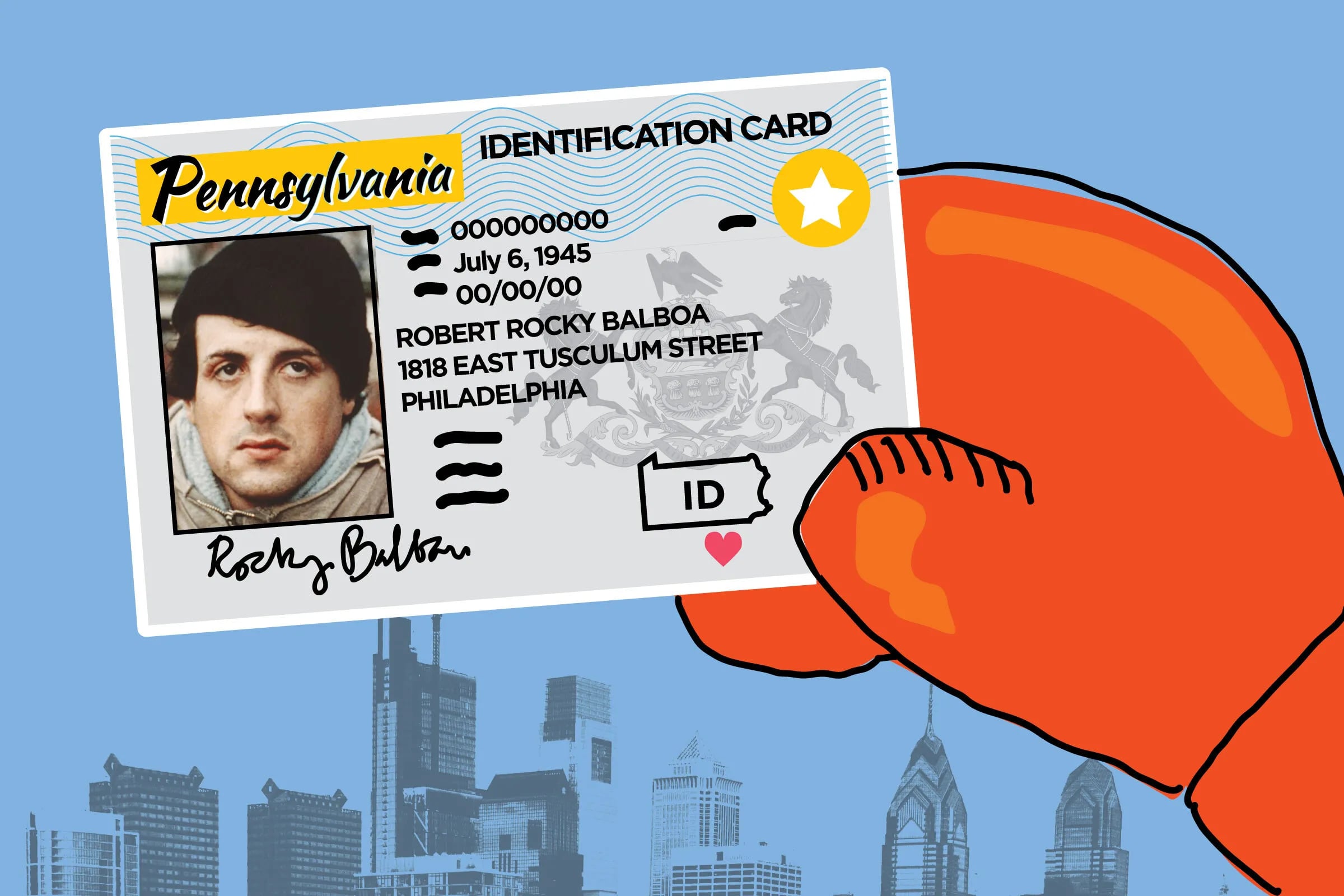 Rocky Balboa's REAL ID. A state ID that has a gold star in the upper-right hand corner means that it's a REAL ID.