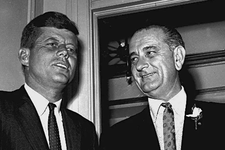 Two future presidents: Sen. John F. Kennedy (left) and Sen. Lyndon B. Johnson posing during the 1960 presidential campaign.