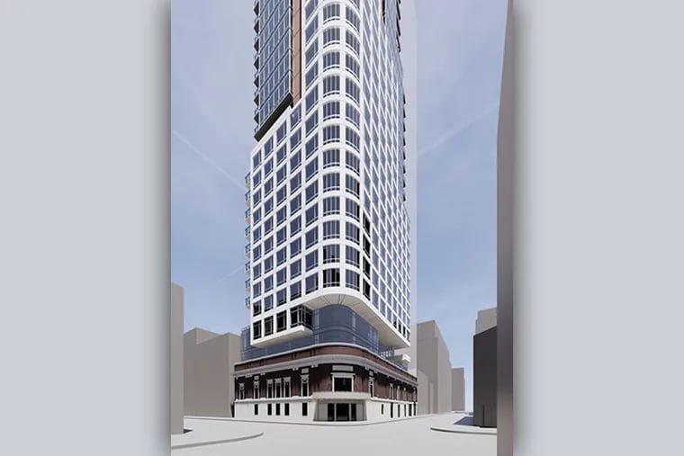 A rendering of the apartment building proposed for 19th and Chestnut Streets by Goodman Properties.