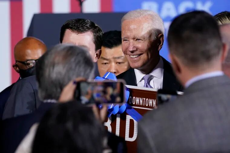 President Joe Biden greets people in Scranton after speaking about his infrastructure plan and his domestic agenda on Wednesday.